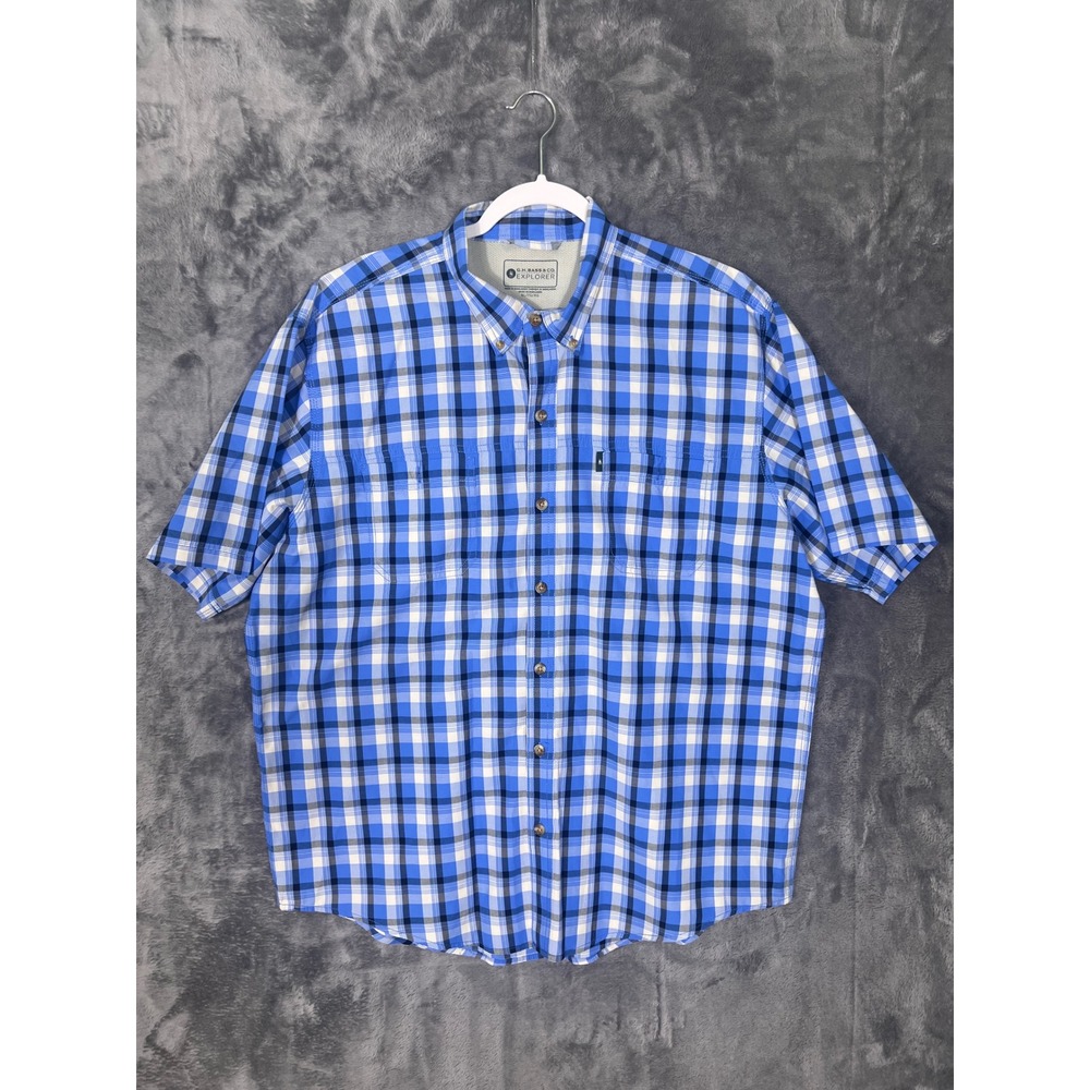 GH Bass & Co Explorer Mens XL Blue Plaid Short Sleeve Button Down Shirt